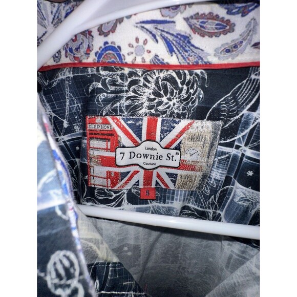 7 Downie St Couture Long Sleeve Flip Cuff Dress Shirt Men's Size 5 Blue Abstract - Picture 4 of 13